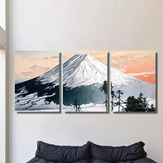 3pcs Mount Fuji wins mountainous area, Metal Print Ready to Hang Art