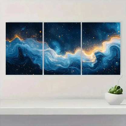 3pcs Ocean-Inspired Blue Fluid Deep Blue GicleeArt Metal Print Ready to Hang Art