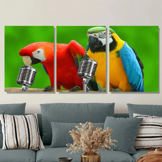 3pcs Vibrant Colorful Bird Parrots Metal Print Ready to Hang Art