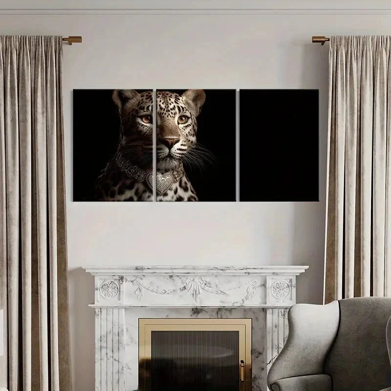 3pcs Elegant Leopard Art Luxury Heart Necklace Metal Print Ready to Hang Art