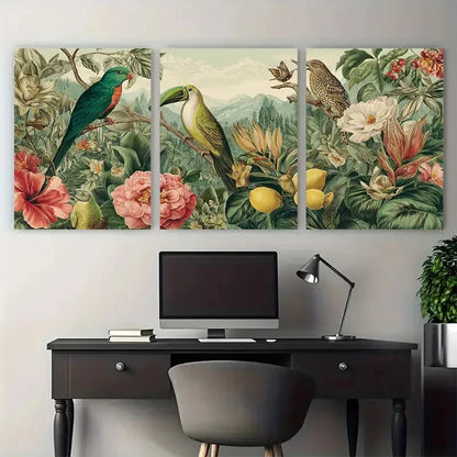 3pcs Botanical Florals & Birds Venezuela Travel Wall Art Set Canvas Framed 40x60cm - High Quality Print 100% Australian Made Wall Canvas Ready to Hang