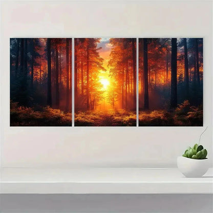 3pcs Redwood Forest Sunrise Metal Print Ready to Hang Art