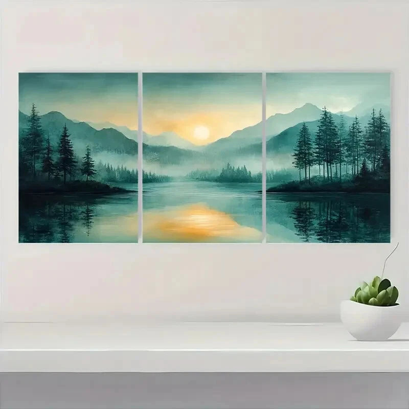 3pcs Mountain Green Pastel Abstract Landscape Metal Print Ready to Hang Art