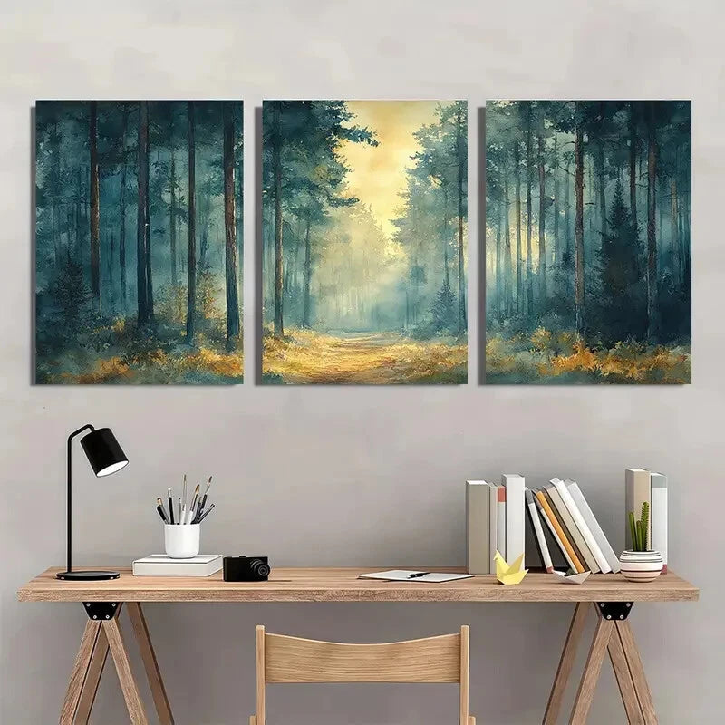 3pcs Dappled Woods Watercolor Painting Metal Print Ready to Hang Art
