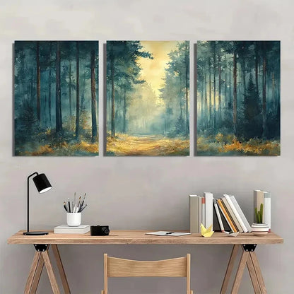 3pcs Dappled Woods Watercolor Painting Metal Print Ready to Hang Art