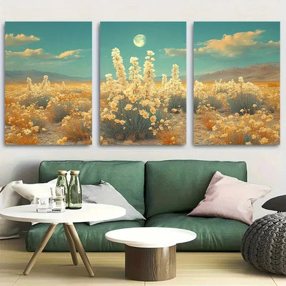 3pcs White Yucca Flowers Moon Over Desert Metal Print Ready to Hang Art