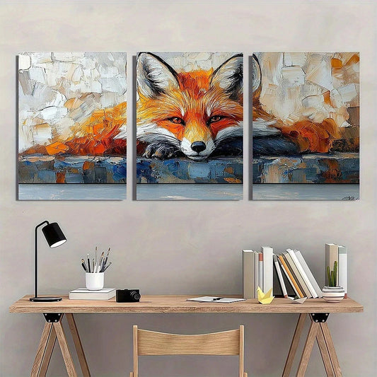 3pcs Fox Abstract Style Vibrant Metal Print Ready to Hang Art