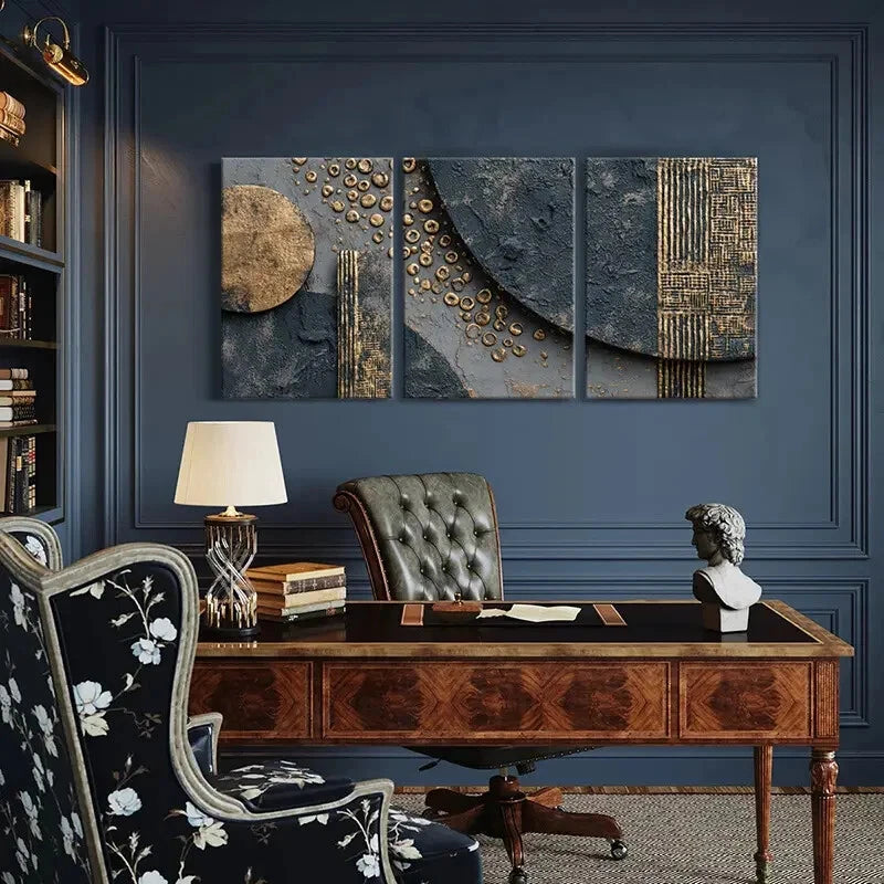 3pcs Abstract Golden Black Texture Art Poster Metal Print Ready to Hang Art