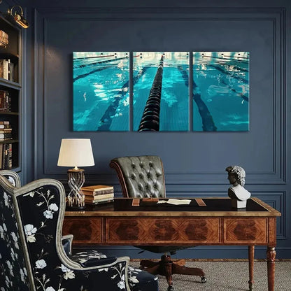 3pcs Abstract Swimming Pool Water Sports Art Metal Print Ready to Hang Art