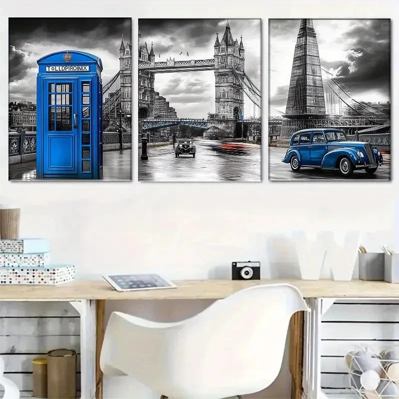 3pcs London Landmark Contemporary Art Metal Print Ready to Hang Art