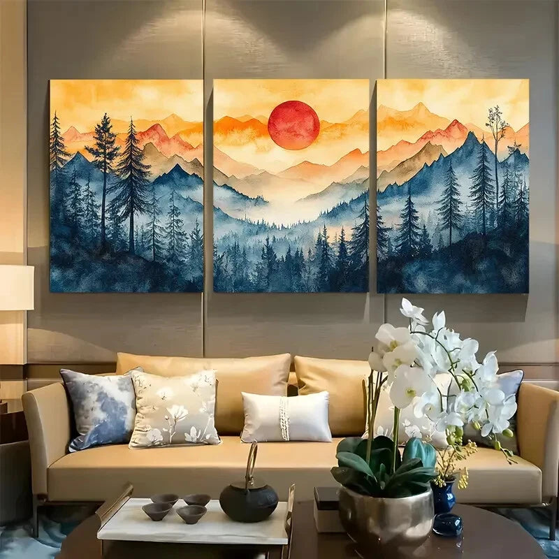 3pcs Vibrant Colorful Mountain Watercolor Nature Metal Print Ready to Hang Art