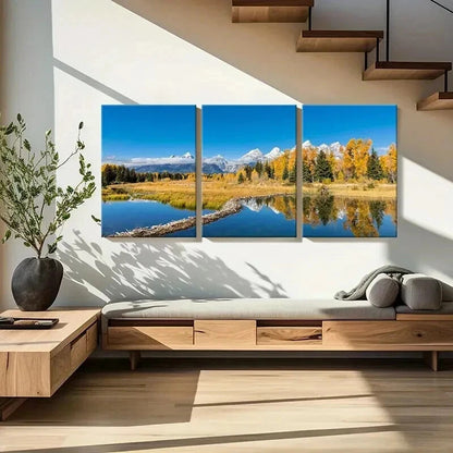 3pcs Autumn Mountain Lake Forest Modern Wall Art Set Canvas Framed 40x60cm - High Quality Print 100% Australian Made Wall Canvas Ready to Hang