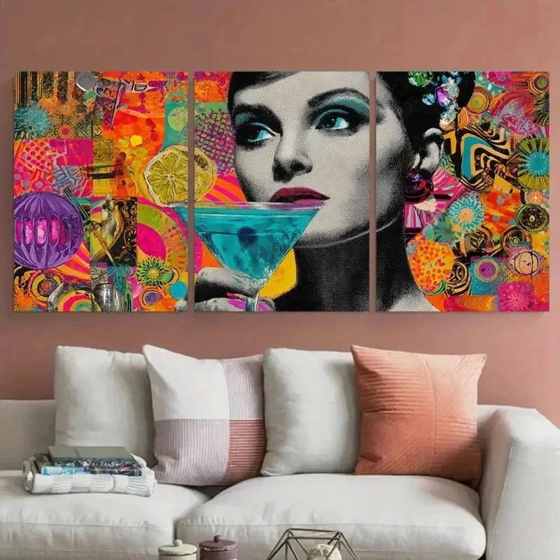 3pcs Retro Cocktail Collage Cosmo Disco Perfect Metal Print Ready to Hang Art