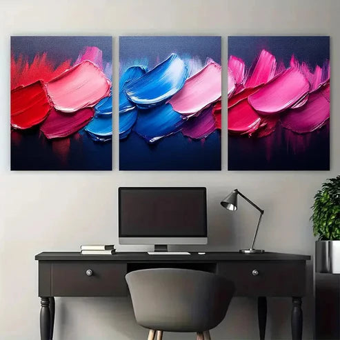 3pcs Abstract Red Blue Magenta Textures Wall Art Canvas Unframed – High Quality Print 100% Australian Made Wall Canvas