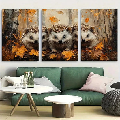 3pcs Hedgehog Family Cozy Forest Metal Print Ready to Hang Art