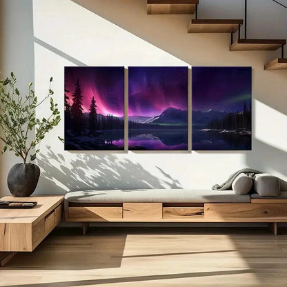 3pcs Aurora Borealis Mountain Range Starry Sky Metal Print Ready to Hang Art