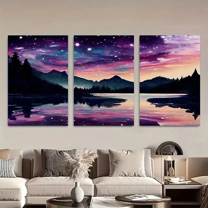3pcs Fantasy Starry Night Magical Forest Metal Print Ready to Hang Art