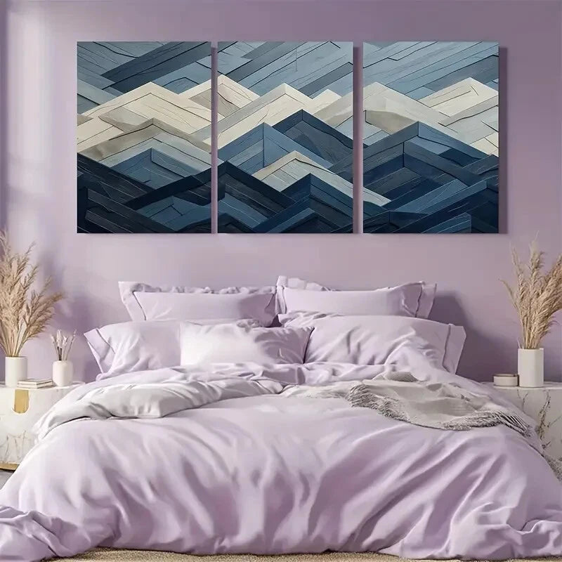 3pcs Modern Navy Blue Mountain Range Prints Metal Print Ready to Hang Art