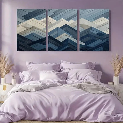 3pcs Modern Navy Blue Mountain Range Prints Metal Print Ready to Hang Art