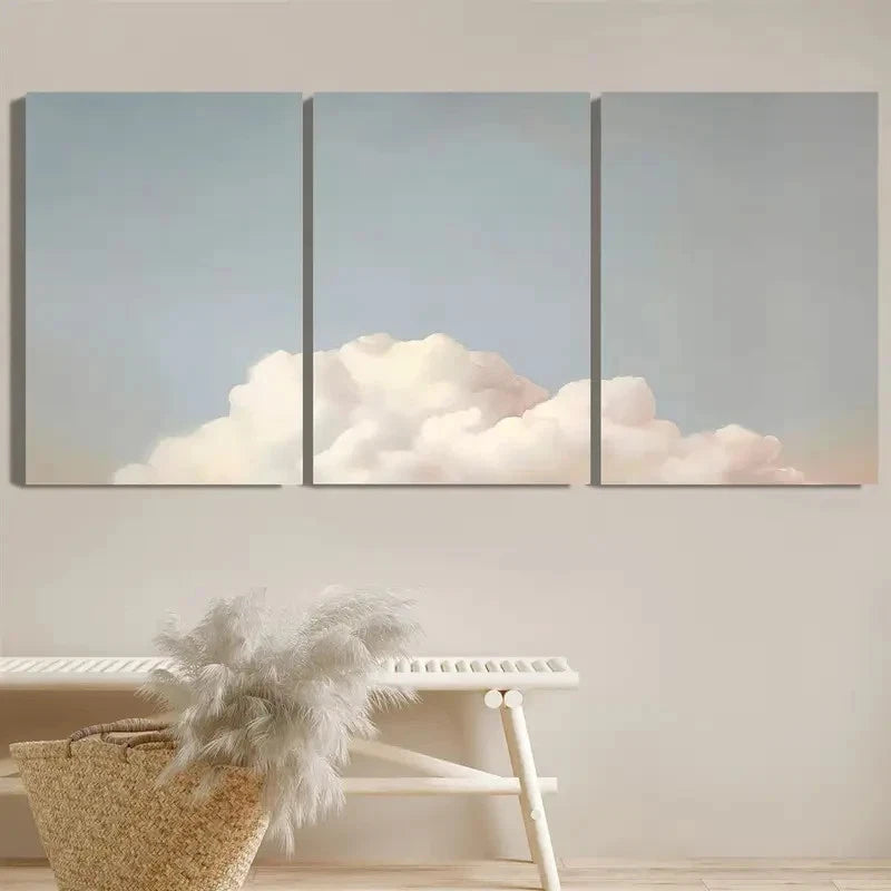 3pcs Vintage Sky & Cloud Landscape Art Painting Metal Print Ready to Hang Art