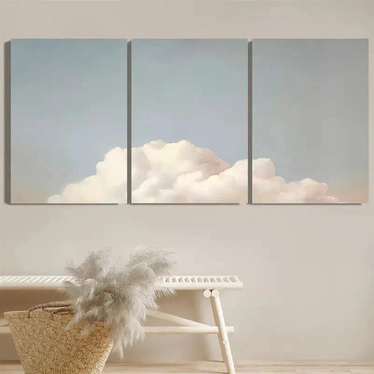 3pcs Vintage Sky & Cloud Landscape Art Painting Metal Print Ready to Hang Art
