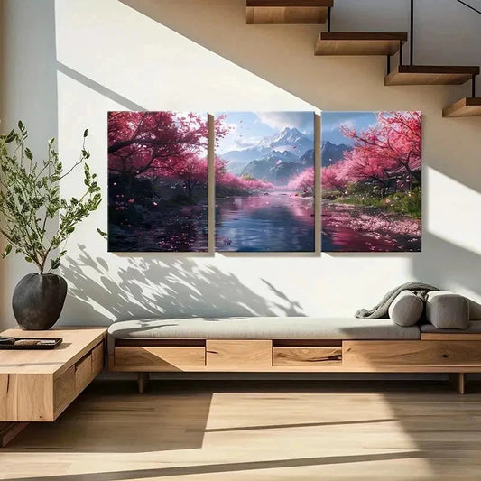 3pcs Anime Cherry Blossom Tree Landscape Wall Art Set Canvas Framed 40x60cm - High Quality Print 100% Australian Made Wall Canvas Ready to Hang