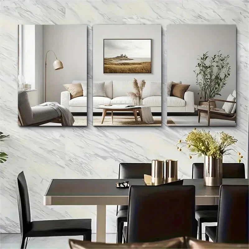 3pcs Holy Island Coastal Landscape Metal Print Ready to Hang Art