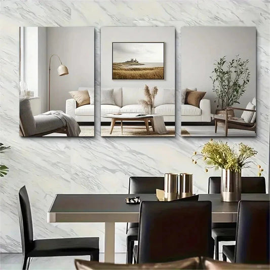 3pcs Holy Island Coastal Landscape Metal Print Ready to Hang Art