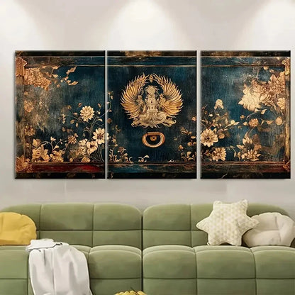 3pcs Traditional Handcrafted Decor Floral and Bird Metal Print Ready to Hang Art