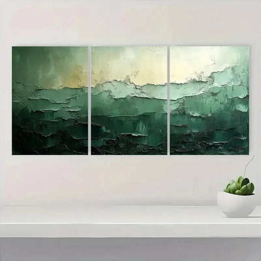3pcs Green Abstract Minimalist Wabi Sabi Textured Metal Print Ready to Hang Art