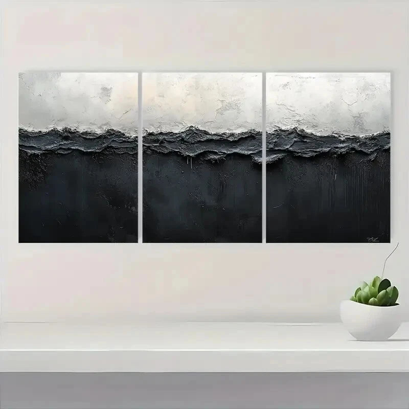 3pcs Black and White Abstract Painting Metal Print Ready to Hang Art