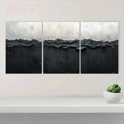 3pcs Black and White Abstract Painting Metal Print Ready to Hang Art