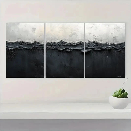 3pcs Black and White Abstract Painting Metal Print Ready to Hang Art
