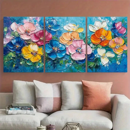 3pcs Modern Abstract Floral Impasto Design Metal Print Ready to Hang Art