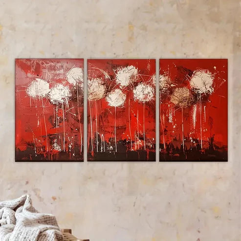3pcs Red abstract dandelion Wall Art Set Canvas Unframed - High Quality Print 100% Australian Made Wall Canvas