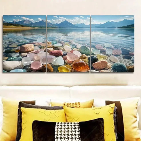 3pcs Vibrant River Stones Design Wall Art Set Canvas Unframed - High Quality Print 100% Australian Made Wall Canvas - Bella Home Decor