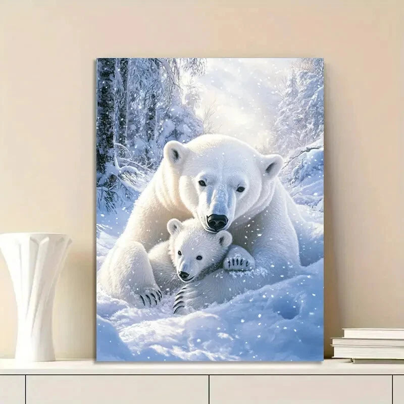 Polar Bear Cub Playing with Its Mother in The Snow  40x60cm Metal Print Ready to Hang