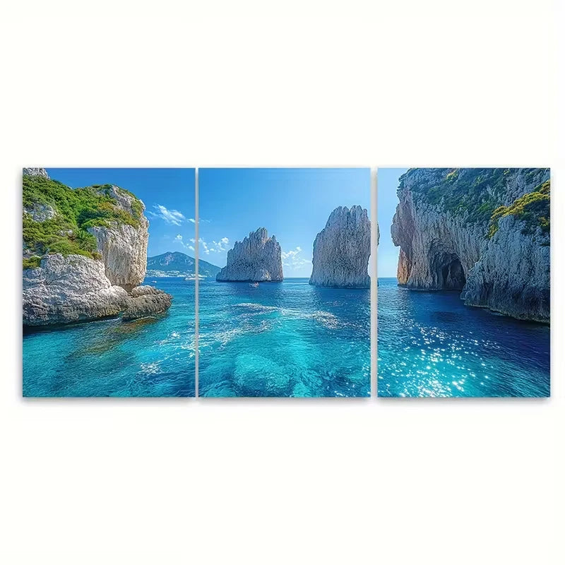 3pcs Exotic Faraglioni of Capri Island Metal Print Ready to Hang Art
