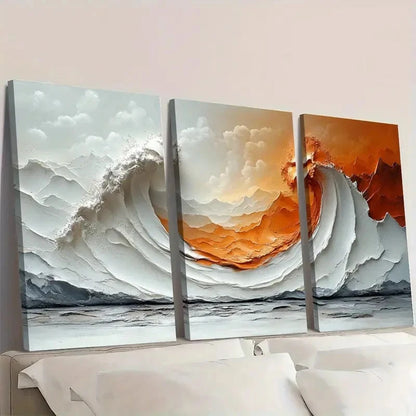 3pcs  Abstract Wave Brown Texture Minimalist ty  Wall Art Set Canvas Framed 50x70cm - High Quality Print 100% Australian Made Wall Canvas Ready to Hang