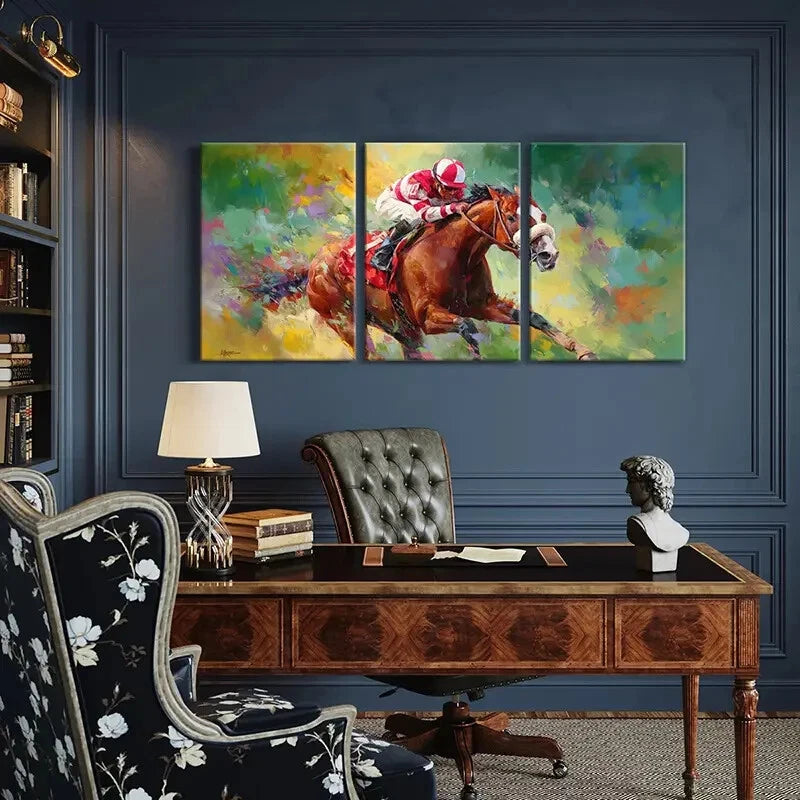3pcs Vibrant Horse Racing Art Equestrian Sport Metal Print Ready to Hang Art