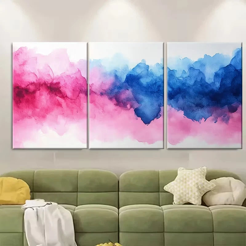 3pcs Abstract Blue Pink Watercolor Metal Print Ready to Hang Art