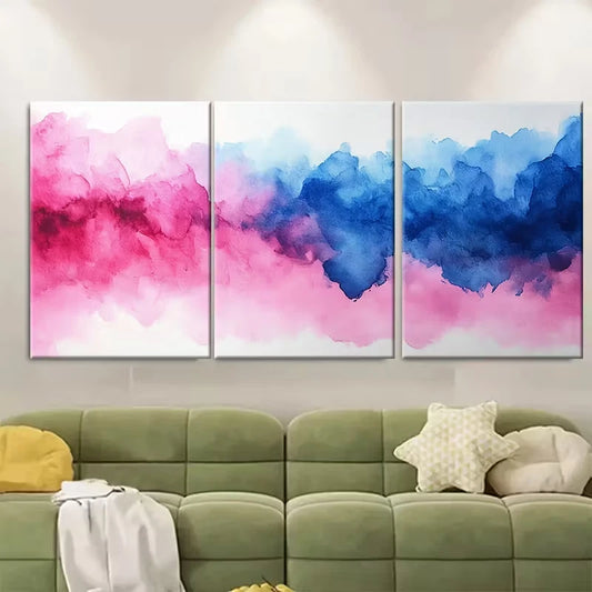 3pcs Abstract Blue Pink Watercolor Metal Print Ready to Hang Art