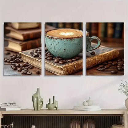 3pcs Religion Faith Coffee Painting Metal Print Ready to Hang Art