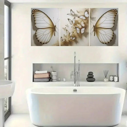 3pcs White Butterflies Animal Painting Metal Print Ready to Hang Art