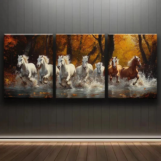 3pcs Majestic Running Horses Triptych Artwork Metal Print Ready to Hang Art