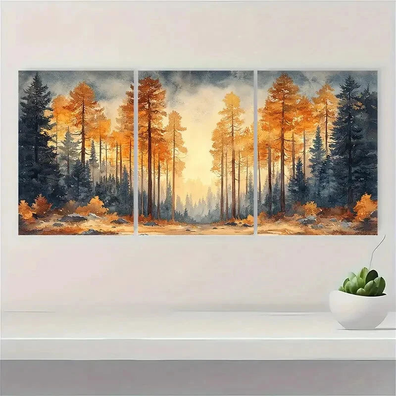 3pcs Sequoia Trees Watercolor Painting California Metal Print Ready to Hang Art