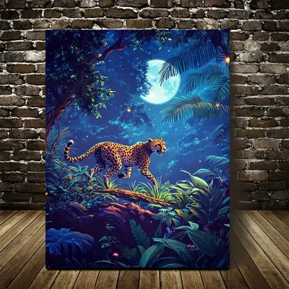 Vibrant Cheetah Forest Scene with Soft Moonlight 40x60cm Metal Print Ready to Hang