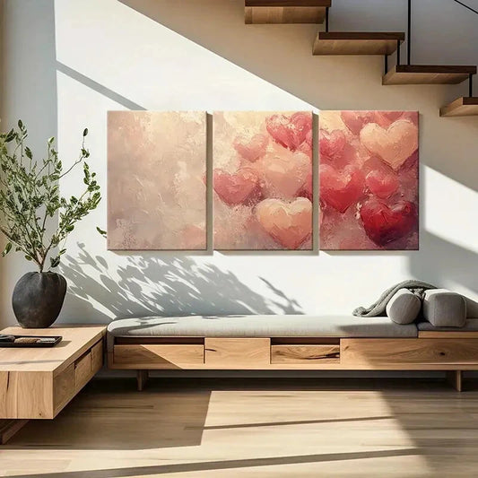 3pcs Artistic Hearts Painting Romantic Love Decor Metal Print Ready to Hang Art