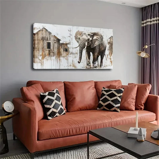 Elephant Walking Minimalist Wall Art Canvas Office Home Room Framed 120x60cm