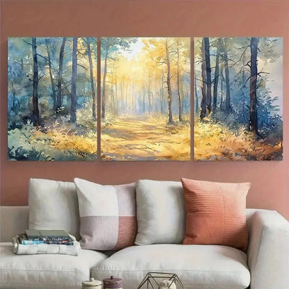 3pcs Dappled Woods Watercolor Calming Nature Wall Art Set Canvas Framed 40x60cm - High Quality Print 100% Australian Made Wall Canvas Ready to Hang